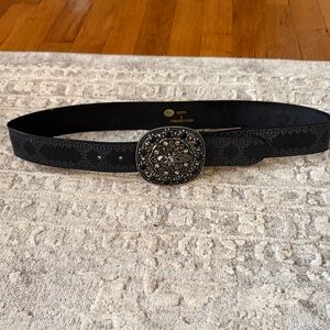 Elegant Black Leather Embellished Belt